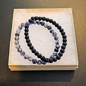 Natural Lava Stone Tiger Eye Beaded Yoga Bracelets, Elasticated
